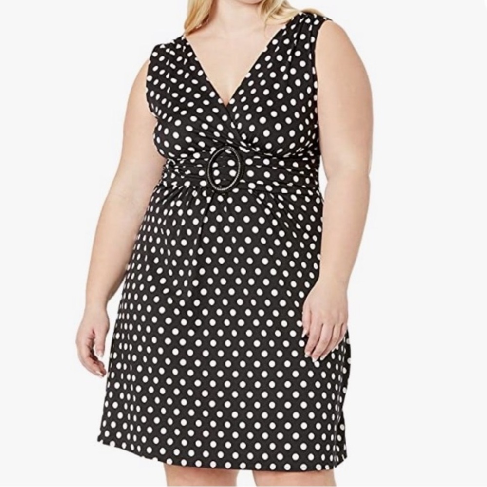 Star Vixen black and white polka dot sleeveless A-line dress- 3X - Picture 3 of 9